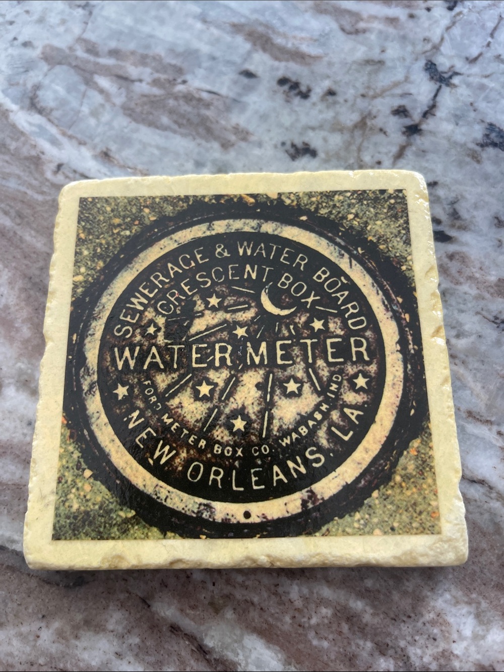 Water Meter New Orleans Decorative Stone Coaster - Black & Yellow